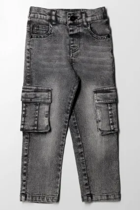 Straight Leg  Cargo Denim Jeans Black