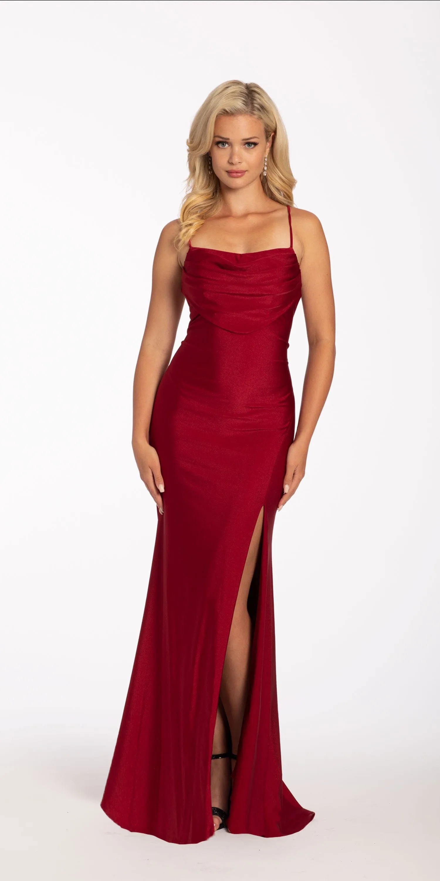 Stretch Satin Drape Front Tie Back Halter Dress