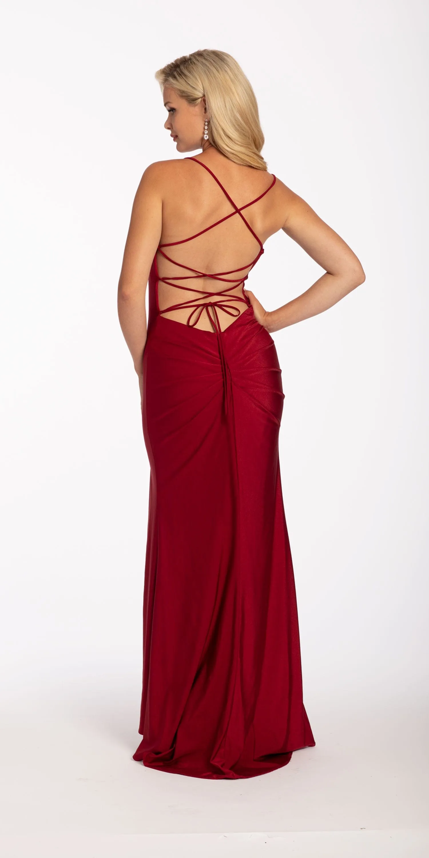 Stretch Satin Drape Front Tie Back Halter Dress