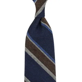 Striped Silk / Wool / Cotton Tie - Navy