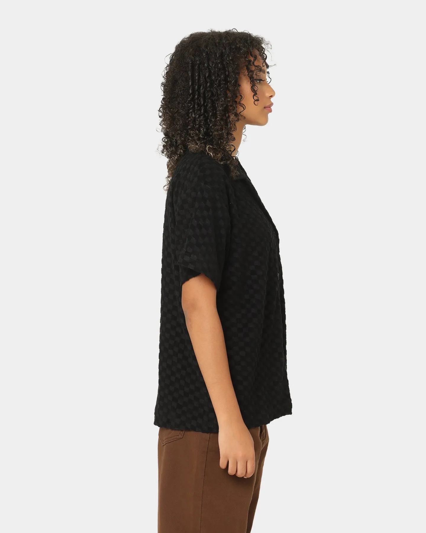 Stussy Women's Check Terry Oversized Shirt Black