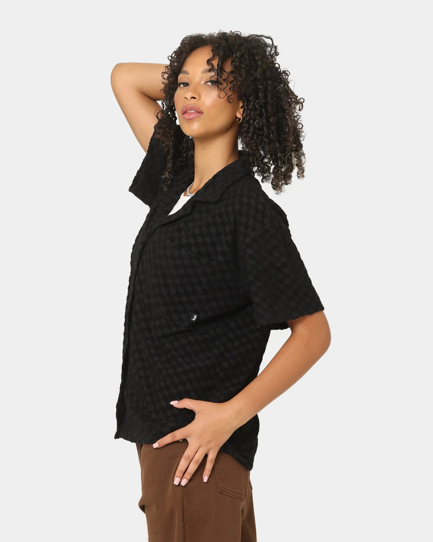 Stussy Women's Check Terry Oversized Shirt Black