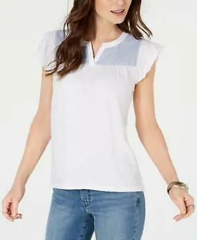 Style & Co Contrast-Yoke Cotton Top, Size XXL