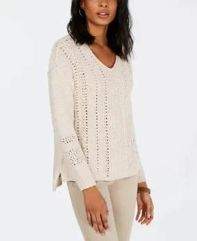 Style and Co V-Neck Pointelle Sweater, Size Large