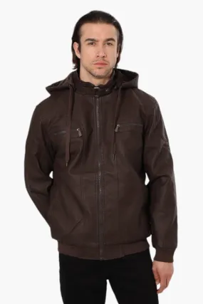 Super Triple Goose Hooded Vegan Leather Moto Jacket - Brown