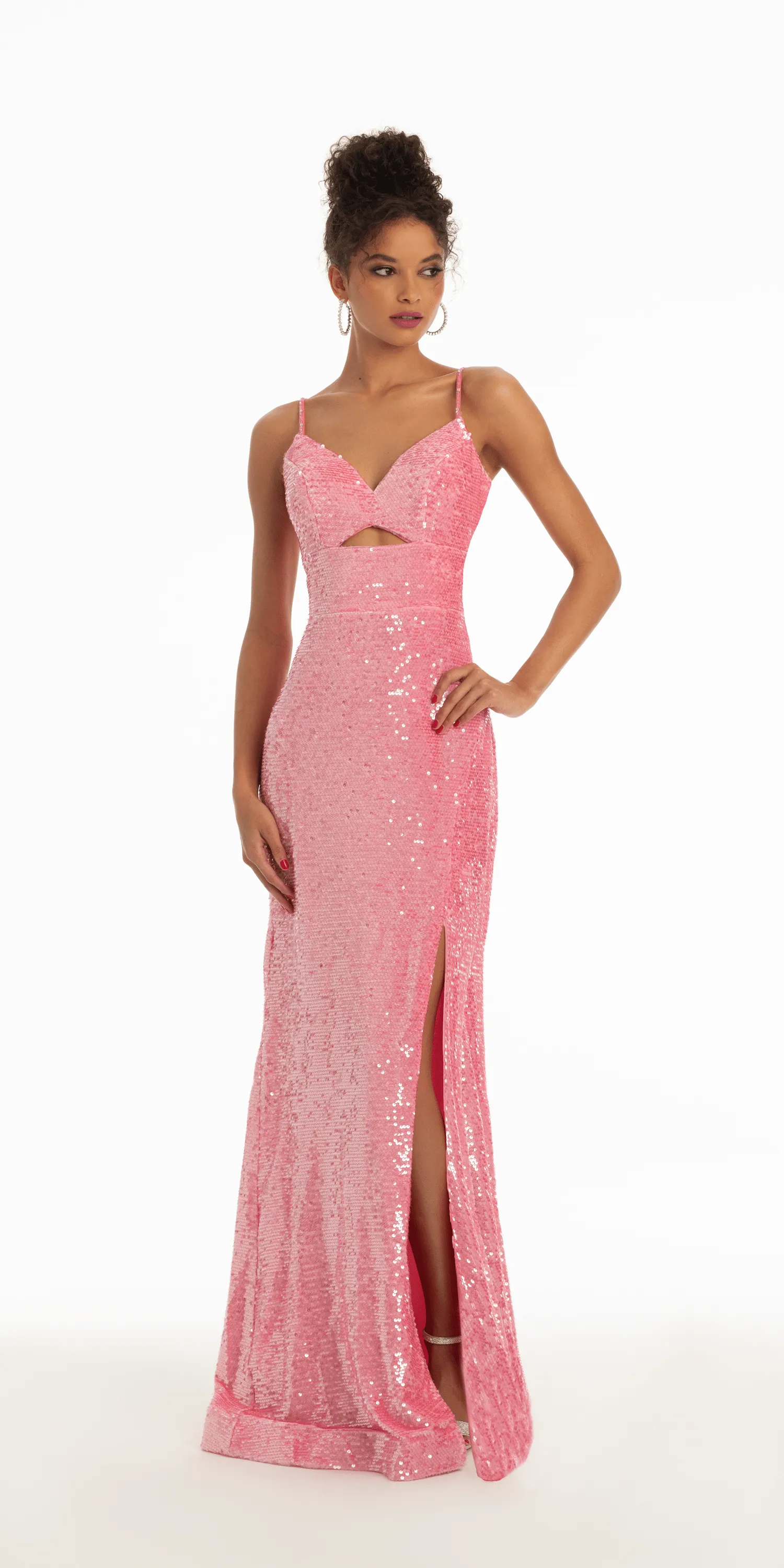 Sweetheart Sequin Peek-a-Boo Column Dress with Side Slit