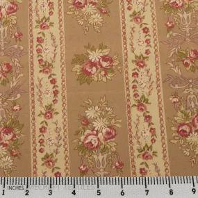 Tan Vintage Bouquet Stripe Cotton Print