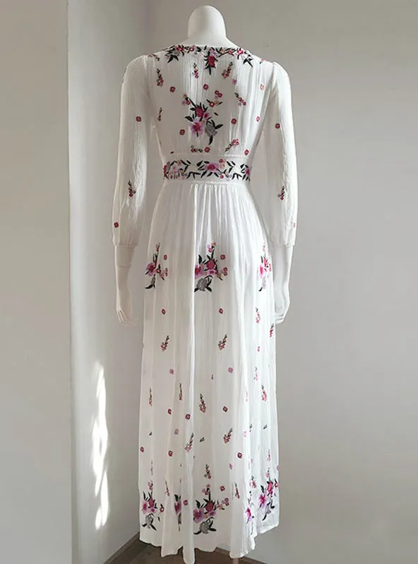 TastyHottie - Floral Embroidery Tassel Casual Maxi Dresses