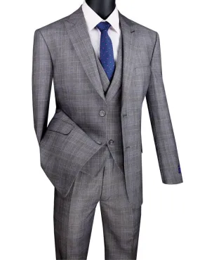 Three Piece Glen Plaid Gray Suit