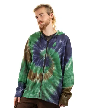 Tie Dye Zip Up Hoodie Jacket Green/Blue