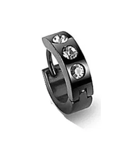 Tiny Black Stainless Steel CZ Accented Huggie Hoop Single Earring