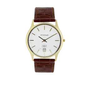 Titan Men's Watch Analog, Edge Collection White Dial Brown Leather Strap Watch, 1683YL01