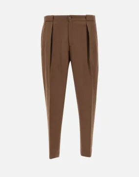 Tobacco Wool Stretch Trousers for Men