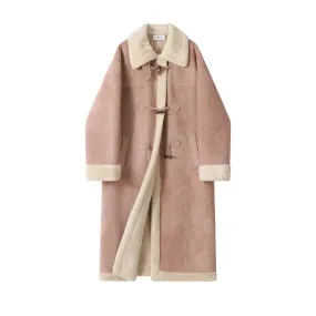 Toggle Closure Shearling Lining Wool Coat