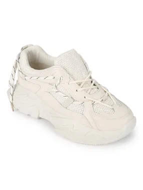 Total Sand PU Side Lace Pattern Chunky Sneakers