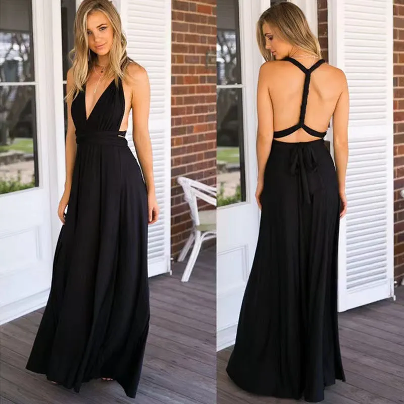 V-neck Cross Strap Back Party Dresses