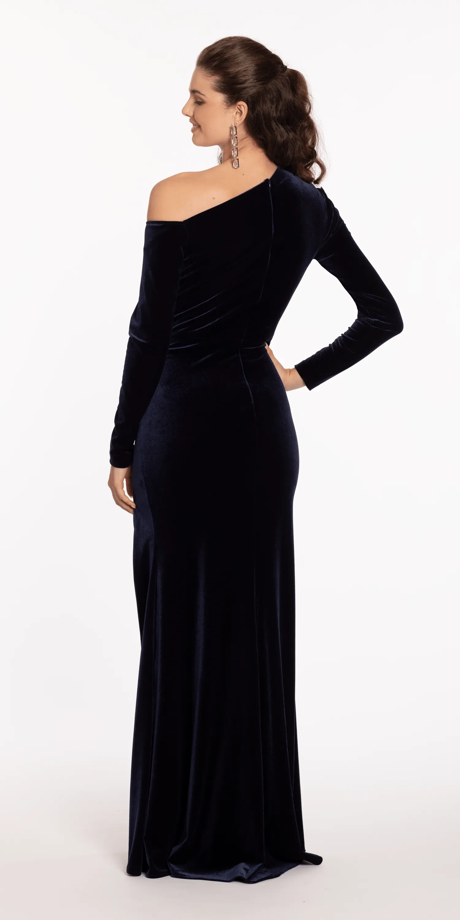 Velvet One Shoulder Long Sleeve Trumpet Dress