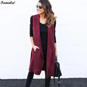 VenusFox Belted Sleeveless Long Vest Coats