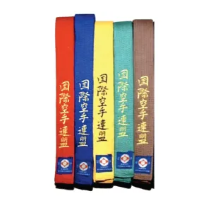 VICTORBUDO USA KYOKUSHIN EMBROIDERED BELTS RED BLUE YELLOW GREEN BROWN SIZES 220/280/320/360 CM