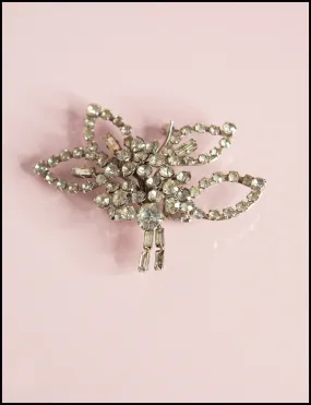 Vintage 1940s Rhinestone Leaf Brooch