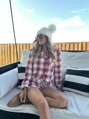 Waking Up Red Plaid Shirt & Shorts Set