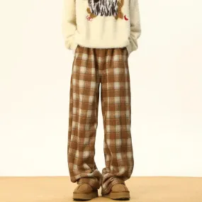 Warm Lining Plaid Casual Pants