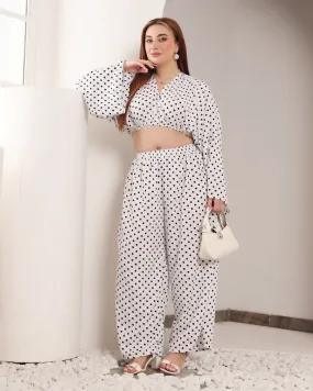 White & Black Polka Dots Co-ord Set