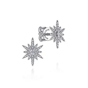 White Gold Diamond Elongated Starburst Stud Earrings