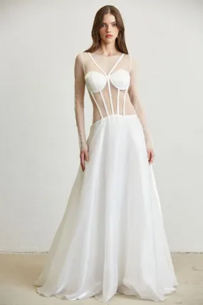 White Illusion Corset Ball Gown Dress