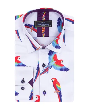 White Parrot Print Men's Shirt