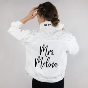 (White Pearl) Mrs Last Name  Pearl Jean Jacket (EST)