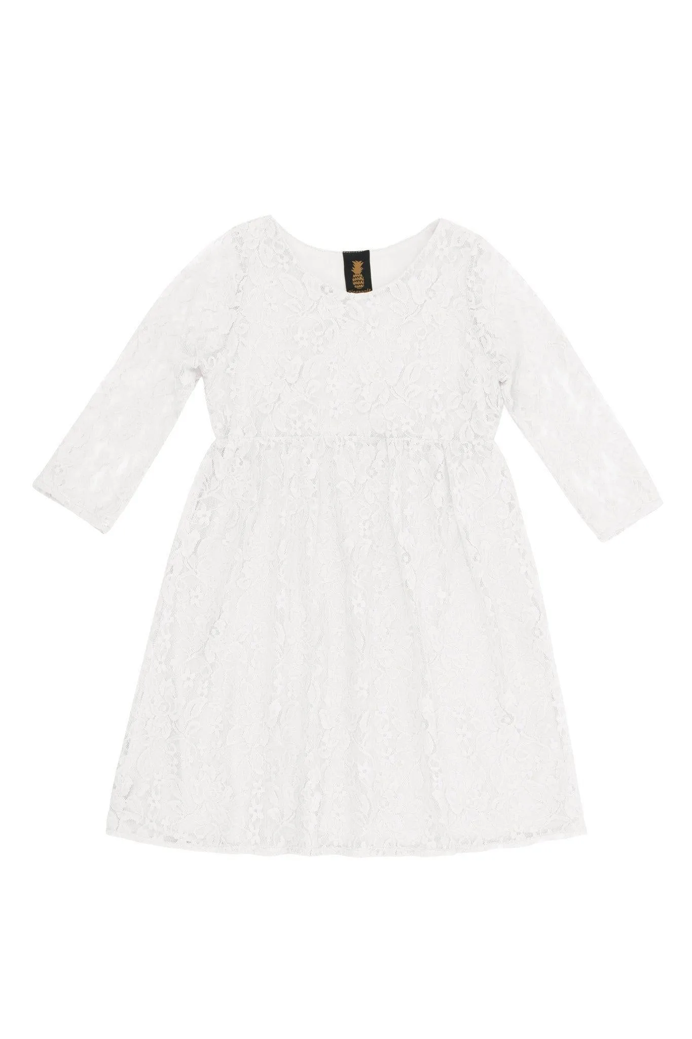 White Stretchy Lace Empire Three-Quarter Sleeve Mother Daughter Dress