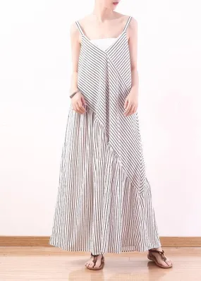 White Stripe Suspender Large Chiffon Jumpsuit Wide Leg Pants Summer