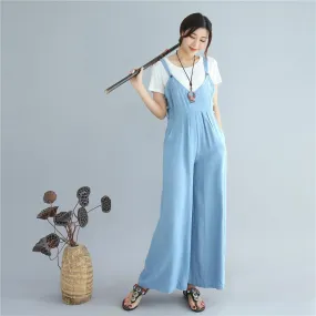 Wide Leg Pure Colors Womens Overalls