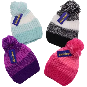 Winter-Hats Kids Boys & Girls Wide Striped Pom, Ages 4-7