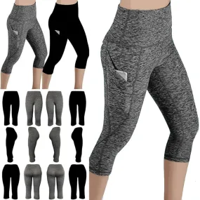 Wjczt Leggings 3/4 Pants Female Capri Casual Pant Sporting Fitness High Waist Pants Side Pockets Design Sporting Leggings