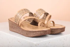 Women Beige Wedge Heels with Laser Cuts