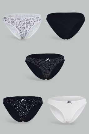 Women Black And White Bikini Briefs (Pack of 5)