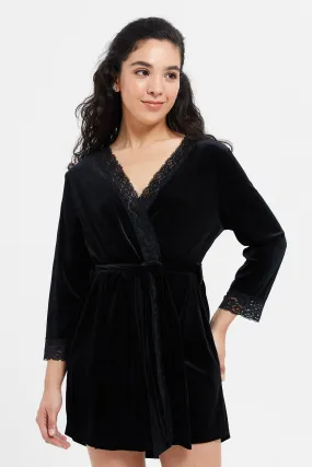 Women Black Velvet Robe