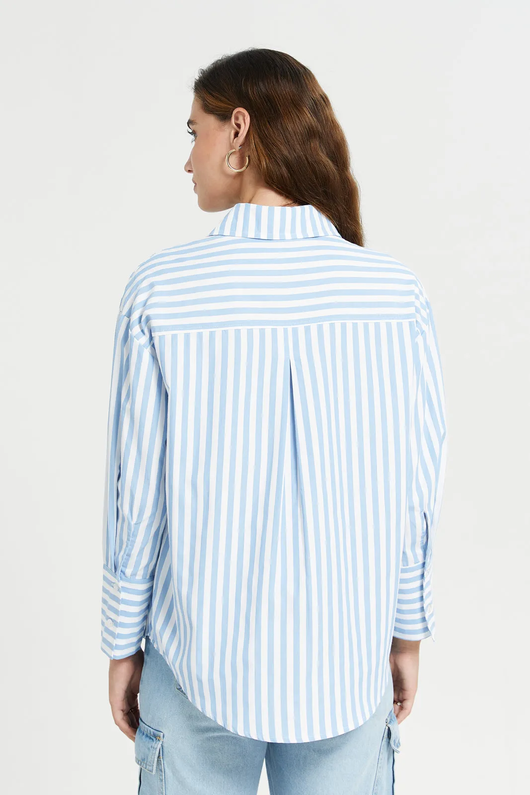 Women Blue Stripe Oversize Shirt