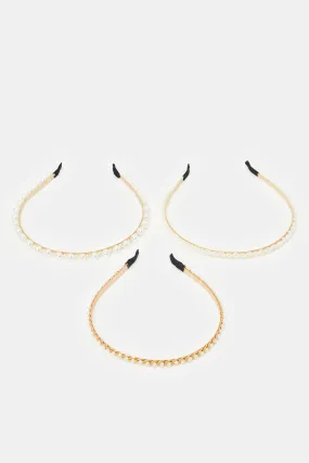 Women Gold Embellished Headband Set (3 Piece)