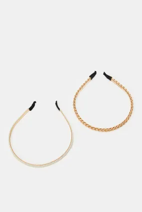 Women Gold Embellished Headbands Set (Pack of 2)