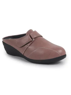 Women Peach Back Open Formal Slip On Flatform Heel Wedges with Hook and Loop|Adjustable Strap Shoes|Office Meetings