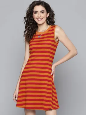 Women Red & Rust Rib A-Line Dress