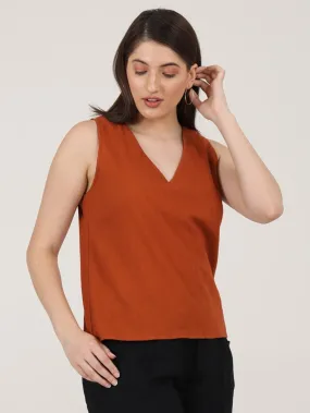 Women  Solid Organic Cotton Sleeveless V-Neck Top