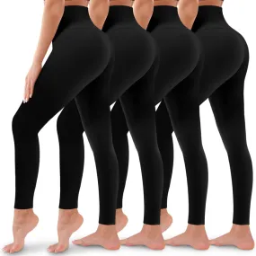 Women's 4 Pack Leggings - High Waisted Tummy Control No See-Through Yoga Pants