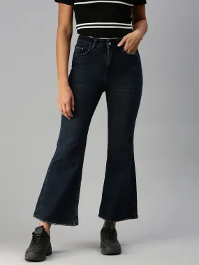 Women's Blue Solid Bootcut Denim Jeans