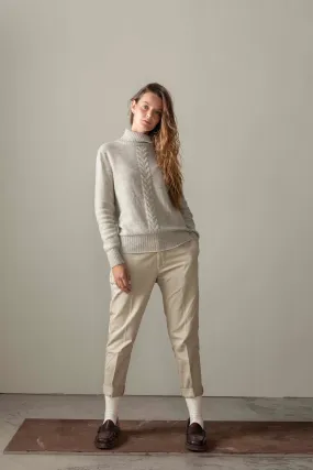 Women's Cable Knit Polo Neck Jumper - Grey