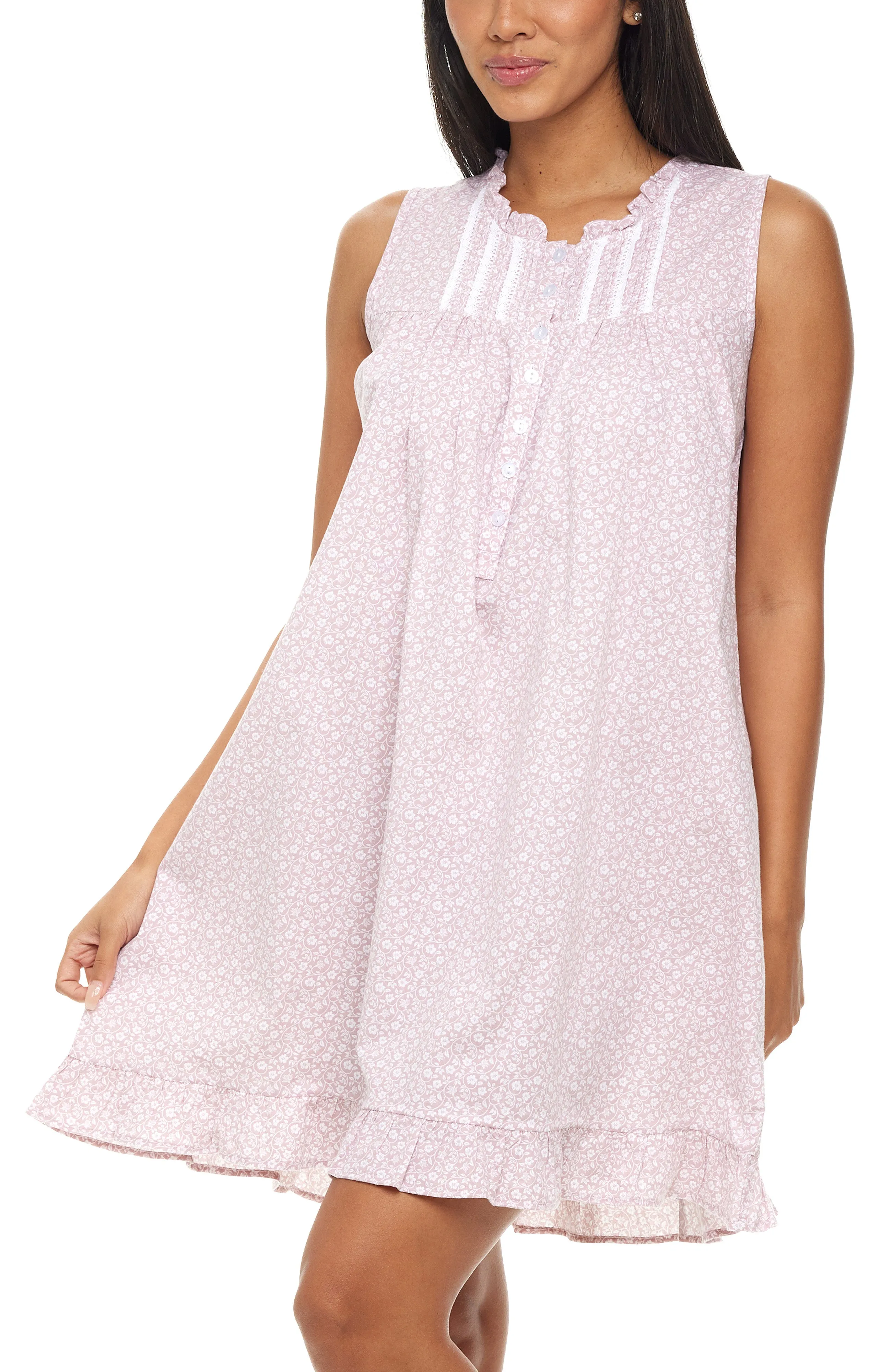 Women's Cotton Victorian Nightgown, Audrey Sleeveless Lace Trimmed Button Up Sleeveless Night Dress