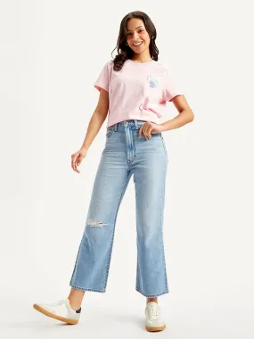 Women's High Rise Ribcage Cropped Bootcut Light Blue Jeans